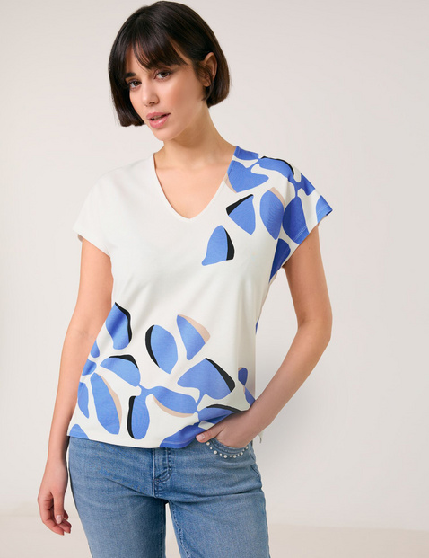 TAIFUN Damen Kurzarmshirt mit V-Ausschnitt Viskose 62 cm Weiss TAIFUN Damen Kurzarmshirt mit V-Ausschnitt Viskose 62 cm Weiss von Taifun