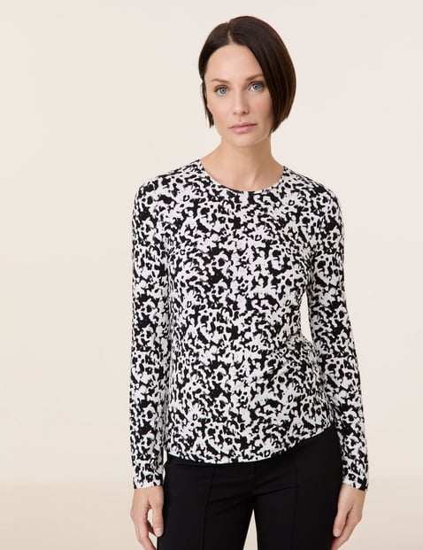 TAIFUN Damen Langarmshirt mit Allover-Print 62cm Rundhals Viskose Schwarz gemustert von Taifun