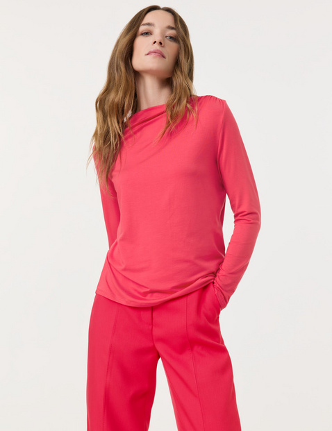 TAIFUN Damen Langarmshirt mit seitlicher Schulterraffung Lyocell Stehkragen unifarben Rot von Taifun