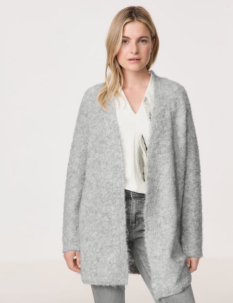 TAIFUN Damen Langer Cardigan 86cm Langarm Ohne Kragen Grau von Taifun