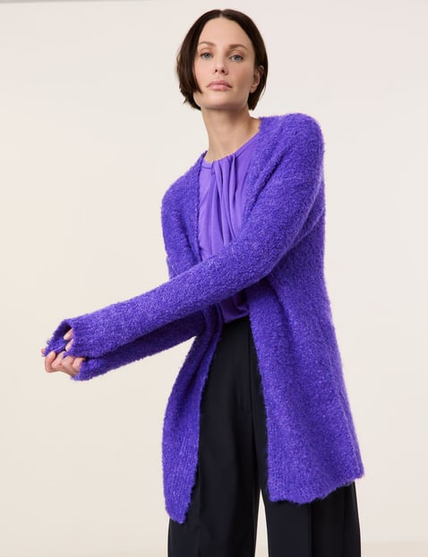 TAIFUN Damen Langer Cardigan 86cm Langarm Ohne Kragen Lila