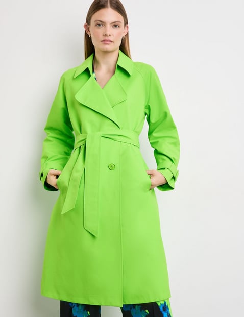 TAIFUN Damen Leichter Trenchcoat 105cm Langarm Revers Baumwolle Bindegürtel|Knöpfe Grün von Taifun