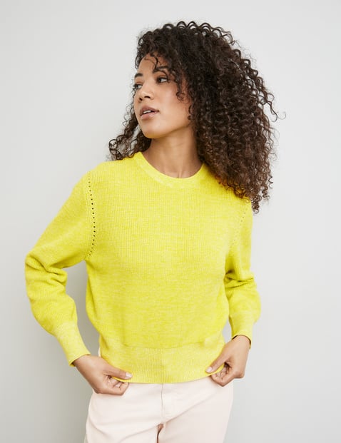 TAIFUN Damen Pullover aus Baumwoll-Rippstrick Langarm Rundhals Baumwolle Gelb von Taifun