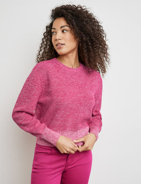 TAIFUN Damen Pullover aus Baumwoll-Rippstrick Langarm Rundhals Baumwolle, Pink von Taifun