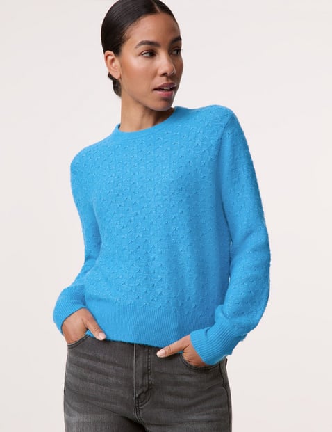 TAIFUN Damen Pullover aus Struktur-Strick Langarm Rundhals Polyamid Blau von Taifun