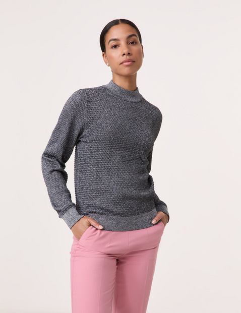 TAIFUN Damen Pullover aus Struktur-Strick Langarm Rundhals Baumwolle Grau von Taifun