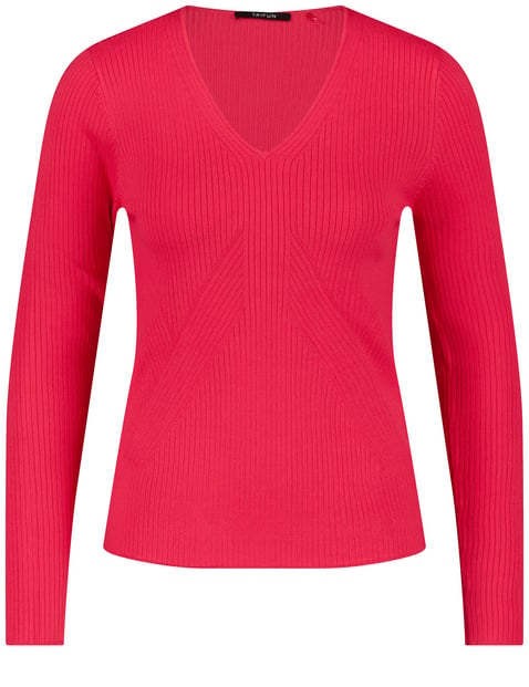 TAIFUN Damen Pullover aus feinem Rippstrick Langarm V-Ausschnitt Rot von Taifun