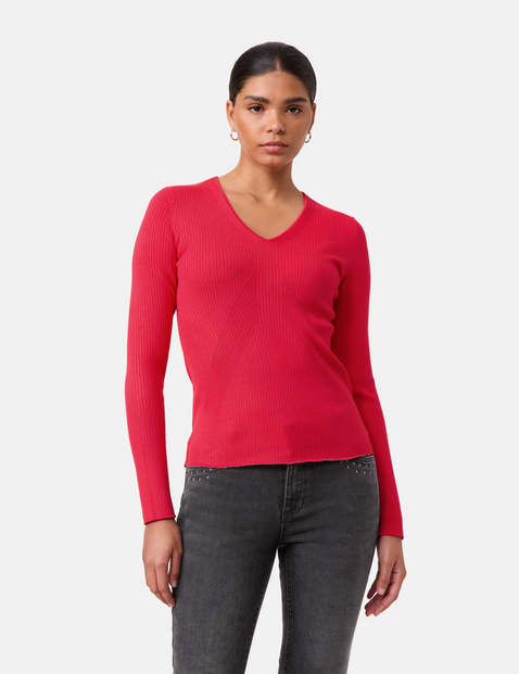 TAIFUN Damen Pullover aus feinem Rippstrick Langarm Viskose, Rot von Taifun