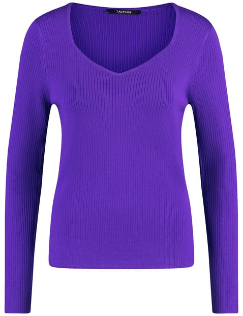 TAIFUN Damen Pullover aus geripptem Feinstrick Langarm Karree Ausschnitt Lila von Taifun