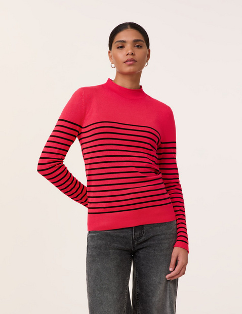 TAIFUN Damen Pullover mit Streifen-Dessin Langarm Turtleneck Viskose, Rot gestreift von Taifun