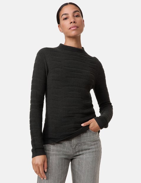 TAIFUN Damen Pullover mit Wellen-Struktur Langarm Turtleneck Viskose Schwarz von Taifun