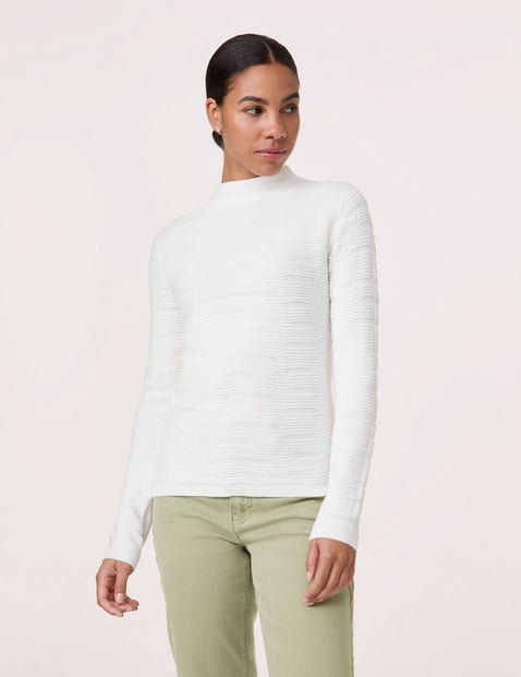 TAIFUN Damen Pullover mit Wellen-Struktur Langarm Turtleneck Viskose Weiss von Taifun