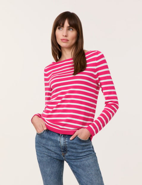 TAIFUN Damen Ringel-Pullover mit Glitzer-Details Langarm Rundhals, Pink gestreift von Taifun