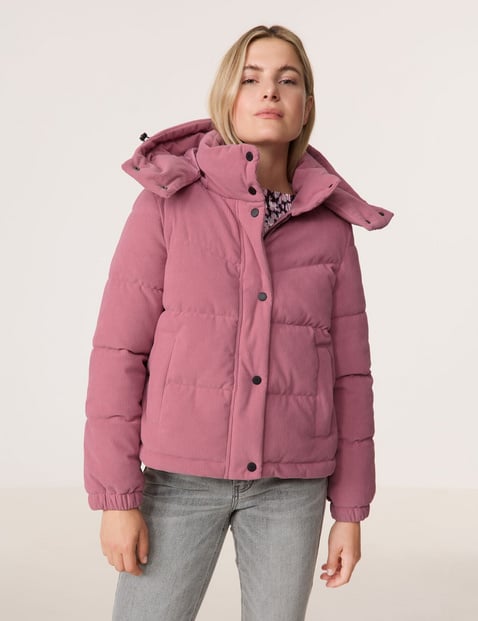 TAIFUN Damen Steppjacke aus Cord 58cm Langarm Stehkragen Reißverschluss|Druckknopfverschluss Pink von Taifun