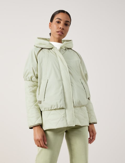 TAIFUN Damen Steppjacke mit 2-in-1 Optik 74cm Langarm Kapuze Polyamid Reißverschluss|Verdeckte Druckknopfleiste Grün von Taifun