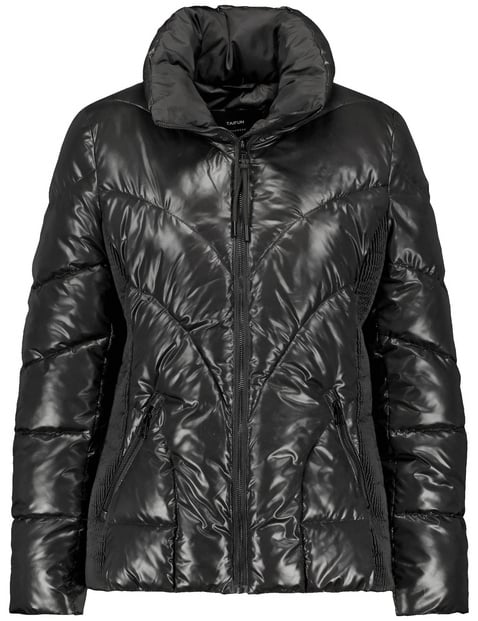 TAIFUN Damen Steppjacke mit Glanz-Finish 64cm Langarm Stehkragen Reißverschluss Schwarz von Taifun