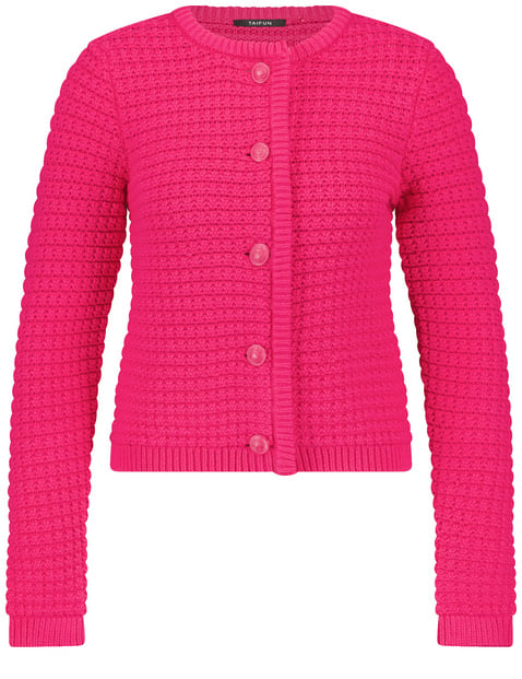 TAIFUN Damen Struktur-Cardigan aus Baumwoll-Mix 54cm Langarm Rundhals, Pink von Taifun