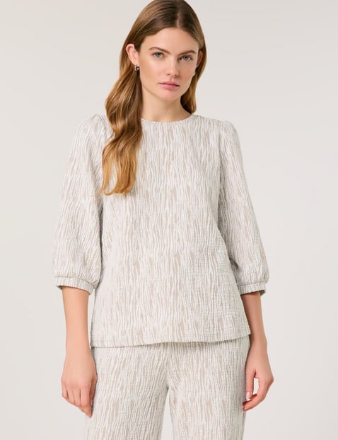 TAIFUN Damen Struktur-Shirt mit Puffärmeln 62 cm Rundhals 3/4 Arm gemustert Beige TAIFUN Damen Struktur-Shirt mit Puffärmeln 62 cm Rundhals 3/4 Arm gemustert Beige von Taifun