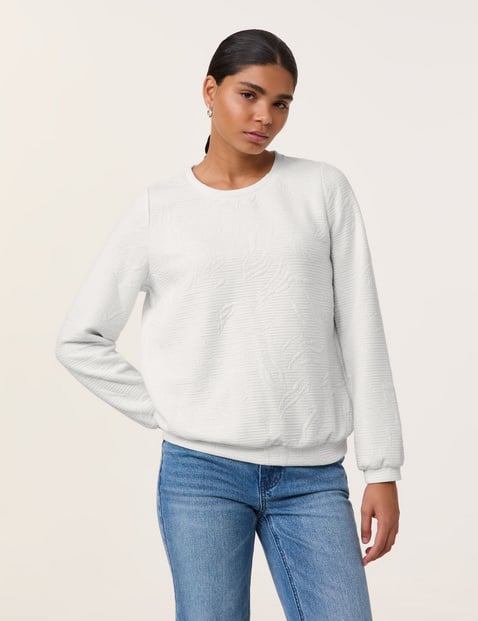 TAIFUN Damen Sweatshirt aus Struktur-Qualität 62cm Langarm Rundhals, Weiss von Taifun