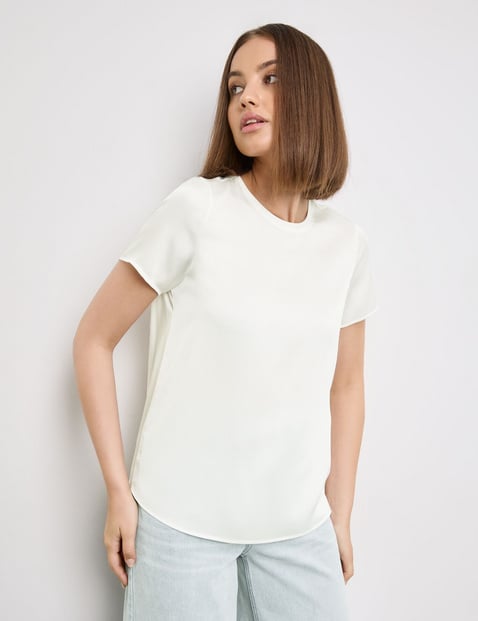 TAIFUN Damen T-Shirt mit Crinkle-Effekt 64cm Kurzarm Rundhals Viskose Weiss von Taifun