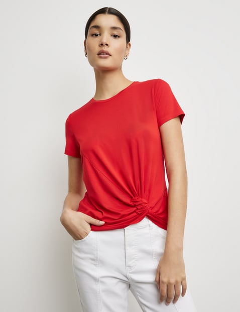 TAIFUN Damen T-Shirt mit Raff-Detail 60cm Kurzarm Rundhals Viskose Rot von Taifun