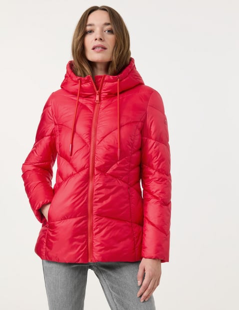 TAIFUN Damen Taillierte Steppjacke mit Kapuze 68cm Langarm Reißverschluss Rot von Taifun