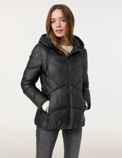 TAIFUN Damen Taillierte Steppjacke mit Kapuze 68cm Langarm Reißverschluss Schwarz von Taifun