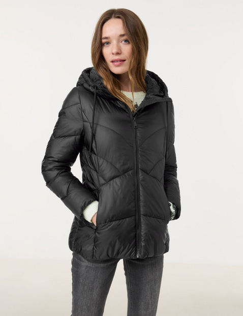 TAIFUN Damen Taillierte Steppjacke mit Kapuze 68cm Langarm Polyamid Reißverschluss Schwarz von Taifun