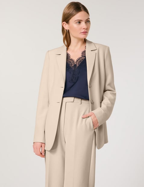 TAIFUN Damen Taillierter Blazer mit Revers 70 cm Langarm unifarben Beige von Taifun