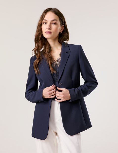 TAIFUN Damen Taillierter Blazer mit Revers 70 cm Langarm unifarben Blau von Taifun