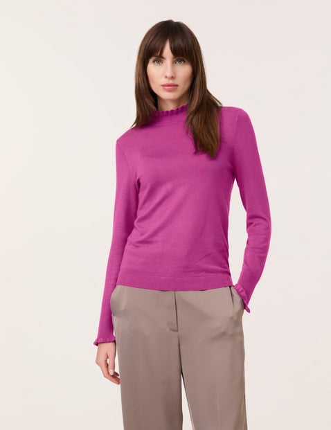 TAIFUN Damen Turtelneck-Pullover mit Rüschenkanten Langarm Turtleneck Viskose, Pink von Taifun