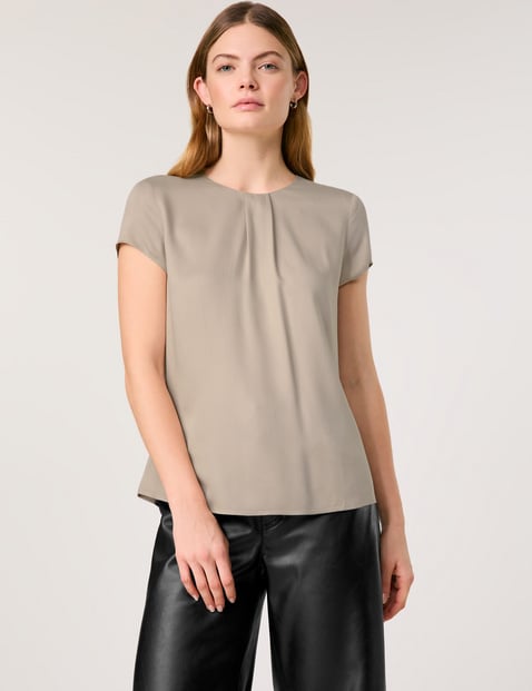 TAIFUN Damen Vielseitiges Blusenshirt mit kurzem Arm 60 cm Rundhals Kurzarm unifarben Braun von Taifun