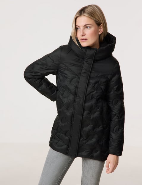 TAIFUN Damen Wattierte Übergangsjacke mit Kapuze 82cm Langarm Hoch geschlossen, Schwarz von Taifun