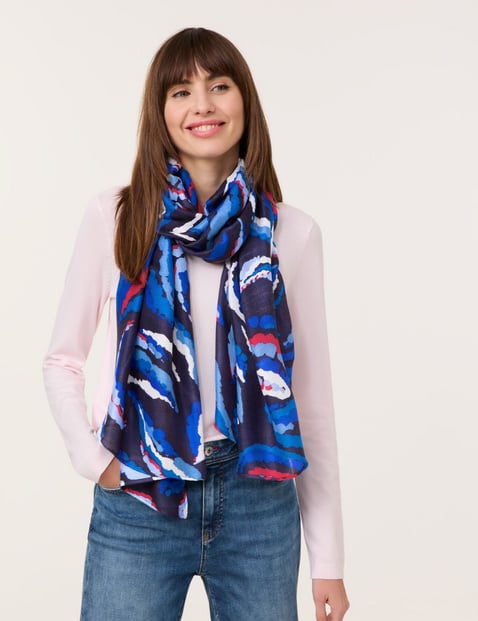 TAIFUN Damen Weicher Schal mit Print 180cm, Blau gemustert von Taifun