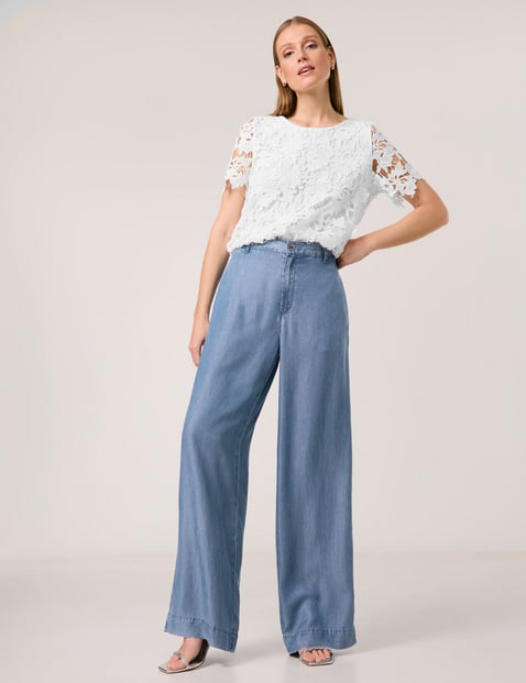 TAIFUN Damen Weite Hose aus Lyocell in Jeans-Optik Palazzo Normale Leibhöhe Blau von Taifun