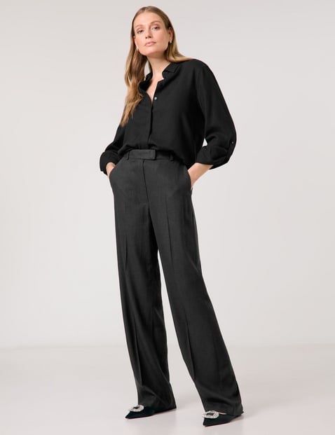 TAIFUN Damen Weite Hose aus Viskose-Leinen-Mix Wide Leg Normale Leibhöhe Schwarz von Taifun