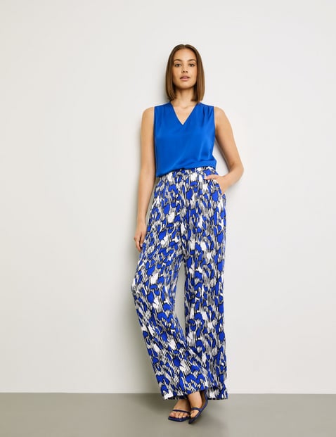 TAIFUN Damen Weite Hose mit Allover-Print Palazzo Viskose Blau gemustert von Taifun