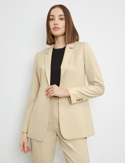 TAIFUN Damen Taillierter Blazer aus feiner Stretch-Qualität 70 cm Revers Langarm unifarben Beige von Taifun