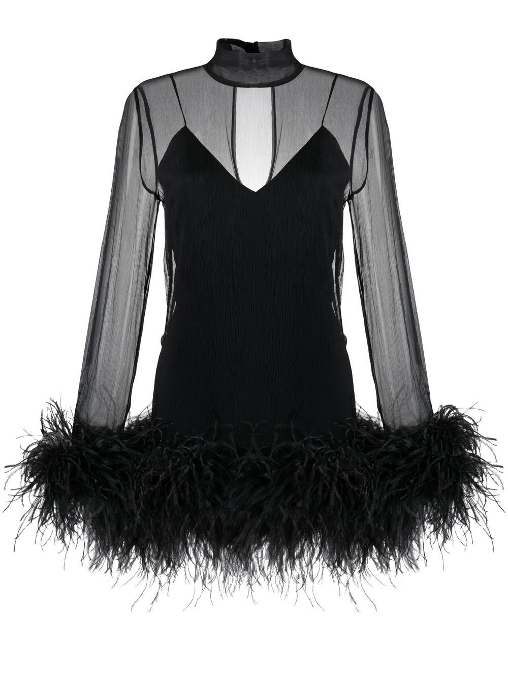 Taller Marmo feather-trim long-sleeve mini dress - Black von Taller Marmo