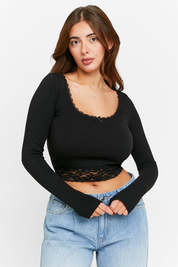 Tally Weijl Crop Langarmshirt | Black | Damen  | XS von Tally Weijl