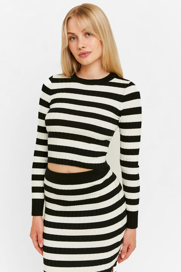 Tally Weijl Gerippter Crop Strickpullover | Black + Offwhite | Damen  | XS von Tally Weijl