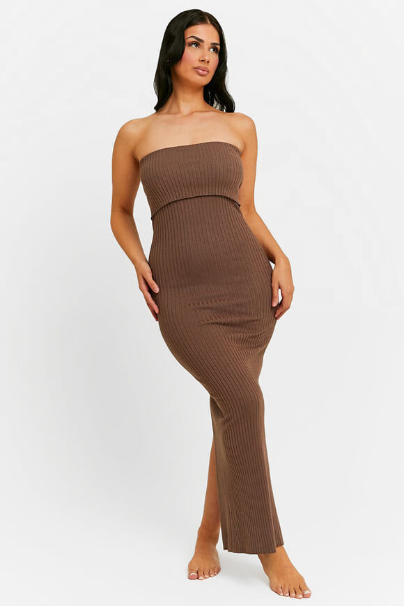 Tally Weijl Geripptes Bandeau Maxi Stickkleid | Brown | Damen  | S von Tally Weijl