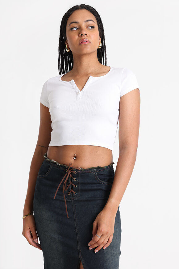 Tally Weijl Geripptes Crop T-Shirt | White | Damen  | L von Tally Weijl