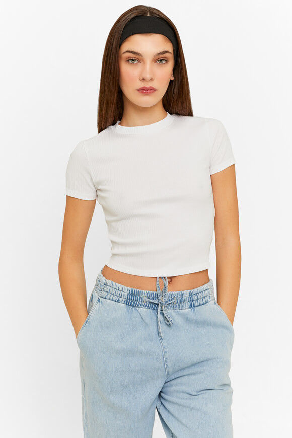 Tally Weijl Geripptes Crop T-Shirt | Weiss | Damen  | S von Tally Weijl