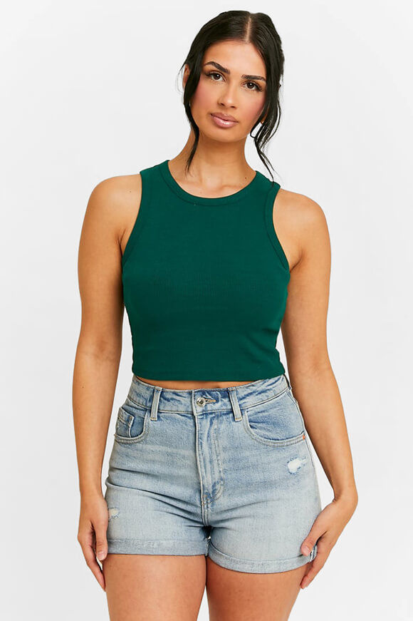 Tally Weijl Geripptes Crop Tanktop | Forest Green | Damen  | XS von Tally Weijl