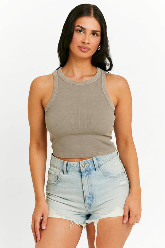 Tally Weijl Geripptes Crop Tanktop | Taupe | Damen  | L von Tally Weijl