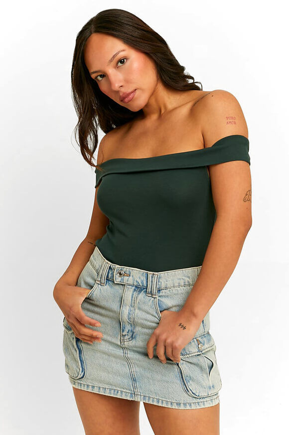 Tally Weijl Off Shoulder Crop Top | Dark Green | Damen  | XS von Tally Weijl