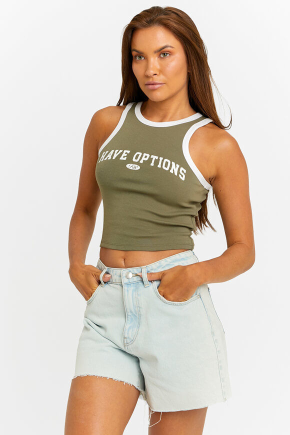 Tally Weijl Crop Tanktop | Olive + White | Damen  | L von Tally Weijl