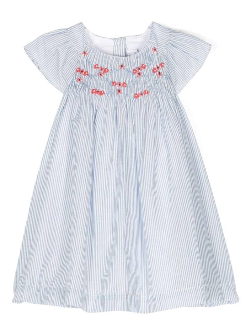 Tartine Et Chocolat flared floral-embroidered striped dress - Blue von Tartine Et Chocolat