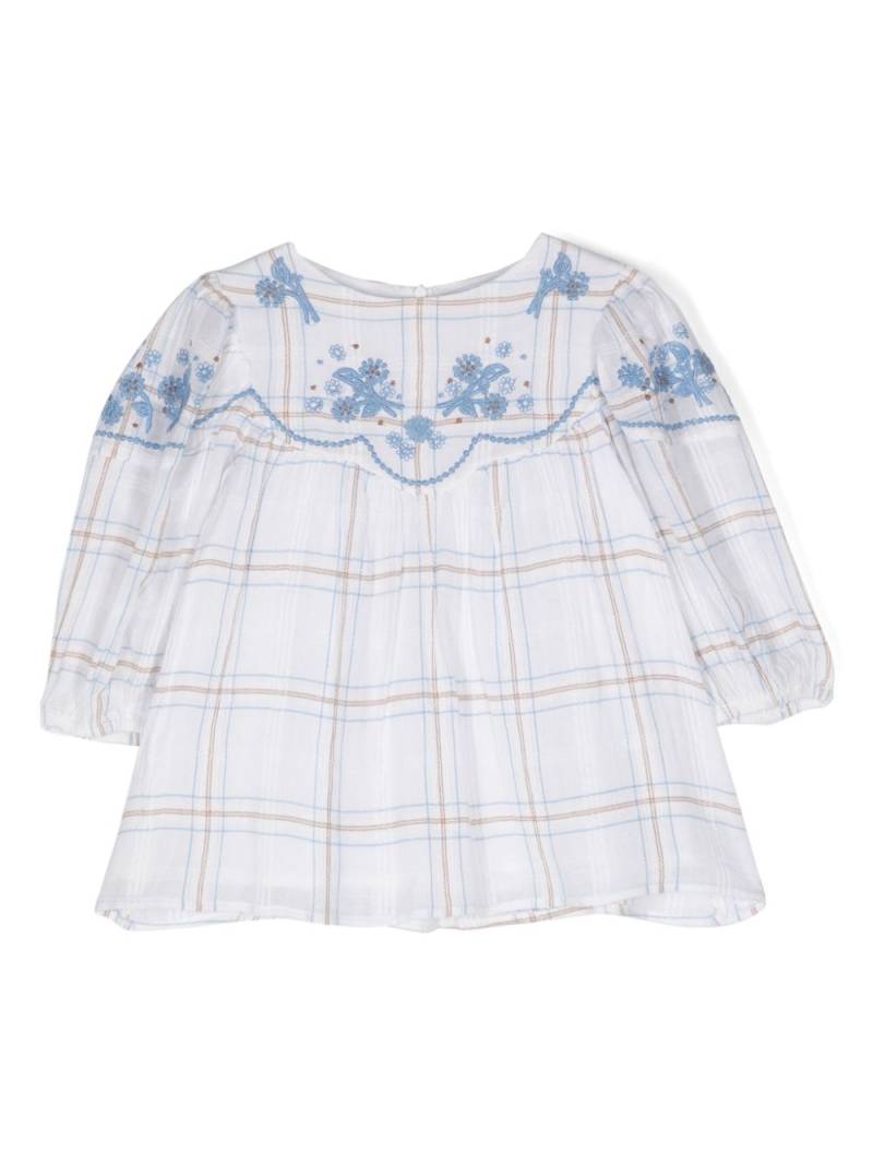 Tartine Et Chocolat floral-embroidered check blouse - White von Tartine Et Chocolat